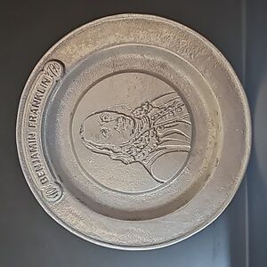 York Metal Crafters Benjamin Franklin 6" Pewter Change Tray Plate 6 inches